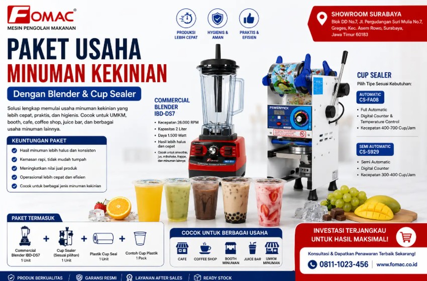 Paket Usaha Minuman Kekinian dengan Blender dan Cup Sealer