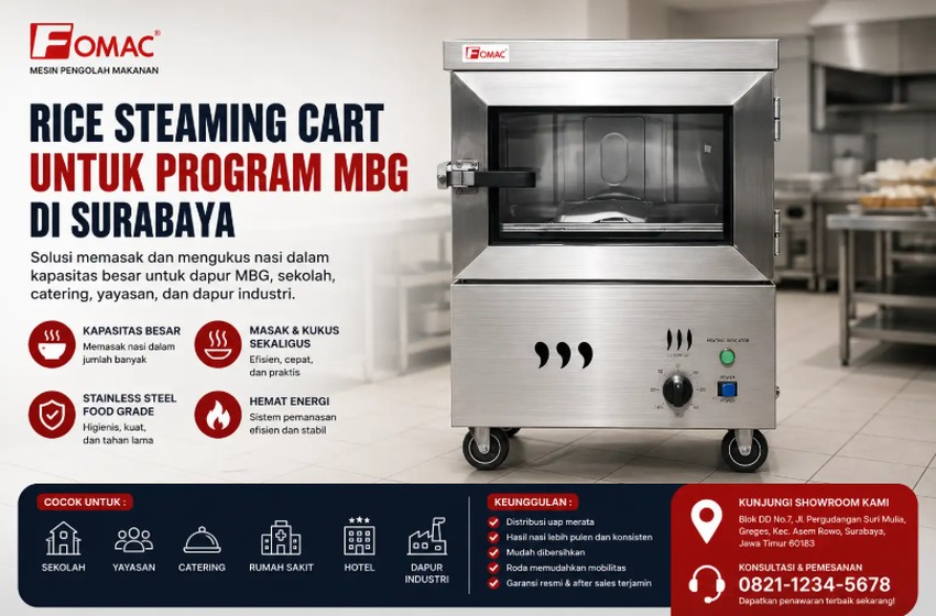 Mesin Rice Steaming Cart untuk Program MBG di Surabaya
