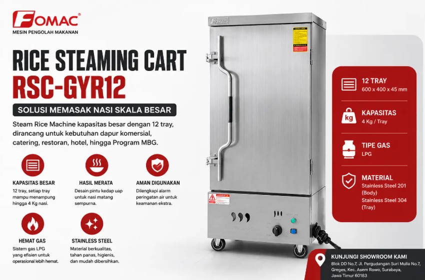 Rice Steaming Cart RSC-GYR12: Solusi Memasak Nasi Skala Besar