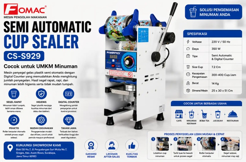 Semi Automatic Cup Sealer CS-S929: Cocok untuk UMKM Minuman
