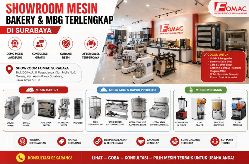 Showroom Mesin Bakery dan MBG Terlengkap di Surabaya Demo Mesin Konsultasi Gratis Garansi Resmi